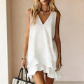 V-Neck Ruffle Hem Mini Dress